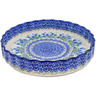 Polish Pottery Fluted Pie Dish 11&quot; Feathery Bluebells