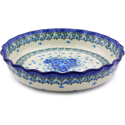 Polish Pottery Fluted Pie Dish 11&quot; Forget Me Not UNIKAT