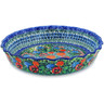 Polish Pottery Fluted Pie Dish 11&quot; Fresh Blossoms UNIKAT