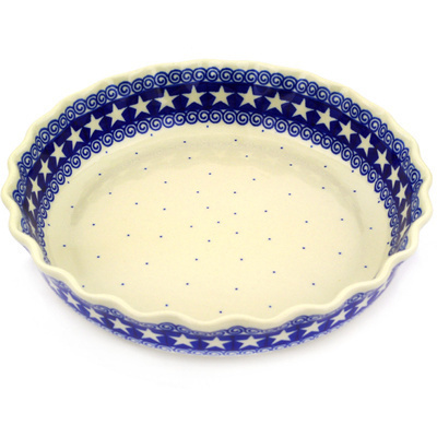Polish Pottery Fluted Pie Dish 11&quot; Swirling Stars