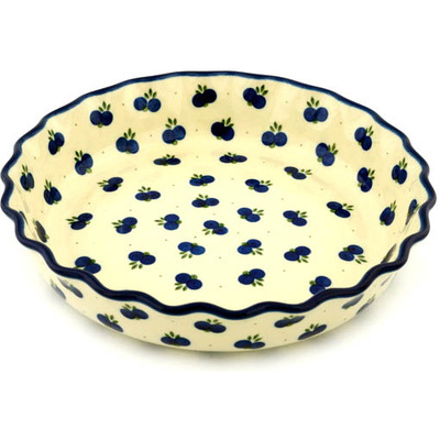 Polish Pottery Fluted Pie Dish 11&quot; Wild Blueberry