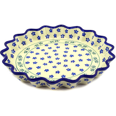 Polish Pottery Fluted Pie Dish 13&quot; Daisy Field