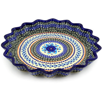 Polish Pottery Fluted Pie Dish 13&quot; Lotus Bloom UNIKAT