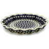 Polish Pottery Fluted Pie Dish 13&quot; Peacock Leaves