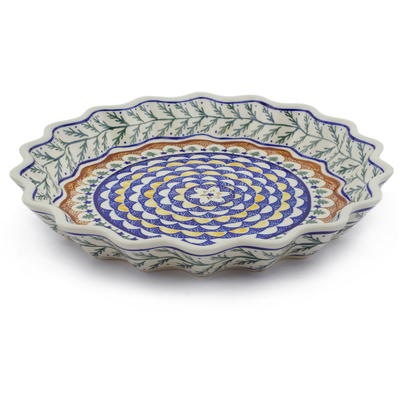 Polish Pottery Fluted Pie Dish 13&quot; Pine Boughs