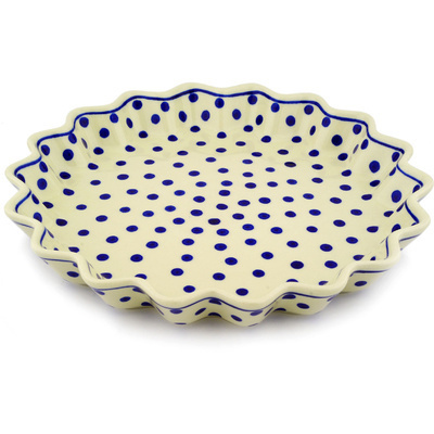 Polish Pottery Fluted Pie Dish 13&quot; Polka Dot