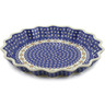 Polish Pottery Fluted Pie Dish 13&quot; Sweet Red Flower