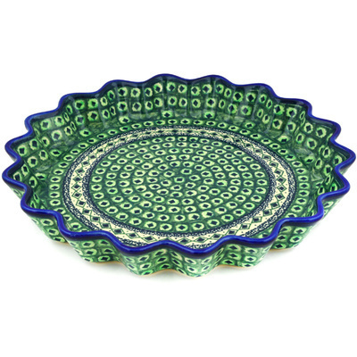 Polish Pottery Fluted Pie Dish 13&quot; Tamborine