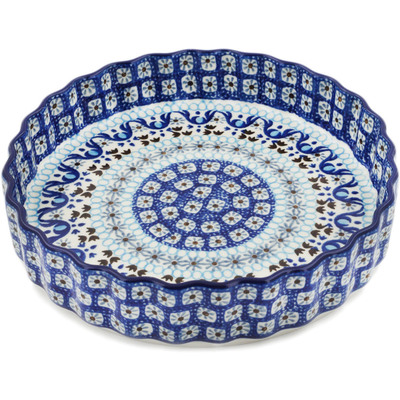 Polish Pottery Fluted Pie Dish 8&quot; Blue Ice