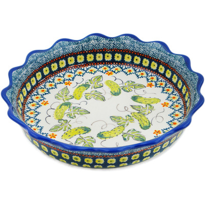 Polish Pottery Fluted Pie Dish 8" Cucumber Patch