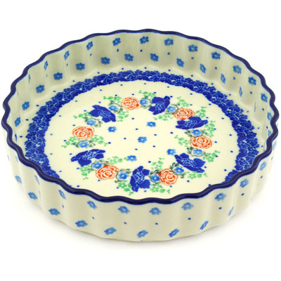 Polish Pottery Fluted Pie Dish 8&quot; Flower Passion