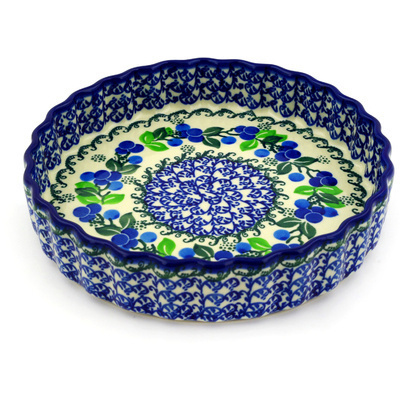 Polish Pottery Fluted Pie Dish 8&quot; Limeberry