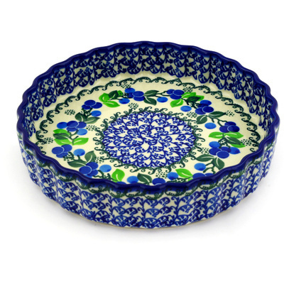 Polish Pottery Fluted Pie Dish 8" Limeberry