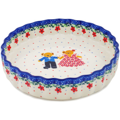 Polish Pottery Fluted Pie Dish 8&quot; Royal Teddy UNIKAT