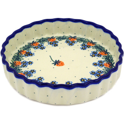 Polish Pottery Fluted Pie Dish 8&quot; Strawberry Fever