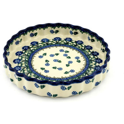 Polish Pottery Fluted Pie Dish 9&quot; Blackberry Blooms
