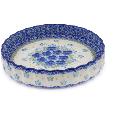 Polish Pottery Fluted Pie Dish 9&quot; Blue Dreams