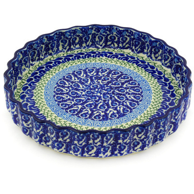 Polish Pottery Fluted Pie Dish 9&quot; Blue Passion