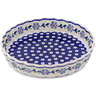 Polish Pottery Fluted Pie Dish 9&quot; Peacock Forget-me-not