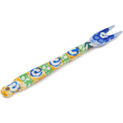 Polish Pottery Fondue Fork 5&quot; Blue Poppy Circle UNIKAT