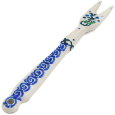 Polish Pottery Fondue Fork 5&quot; Forget Me Not Circle UNIKAT