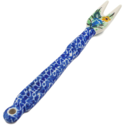 Polish Pottery Fondue Fork 5&quot; Wind Blown Blue Bells UNIKAT