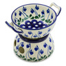 Polish Pottery Fondue Set 10 oz Bleeding Heart Peacock