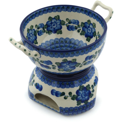 Polish Pottery Fondue Set 31 oz Blue Poppies