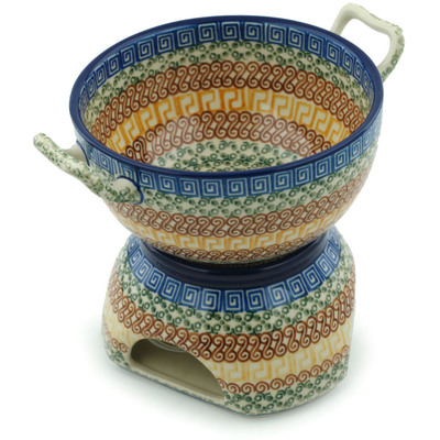 Polish Pottery Fondue Set 31 oz Grecian Sea