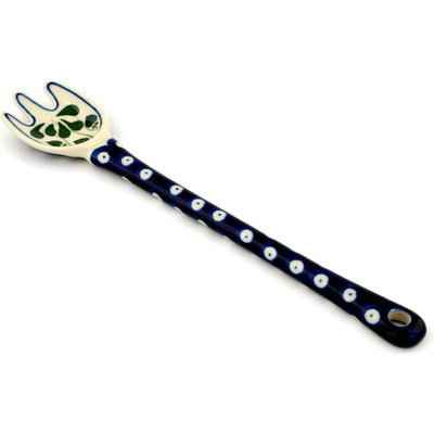 Polish Pottery Fork 12&quot; Bleeding Heart Peacock