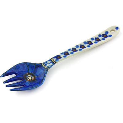 Polish Pottery Fork 6&quot; Cobalt Poppies UNIKAT