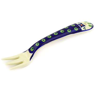 Polish Pottery Fork 8&quot; Green Gingham Peacock