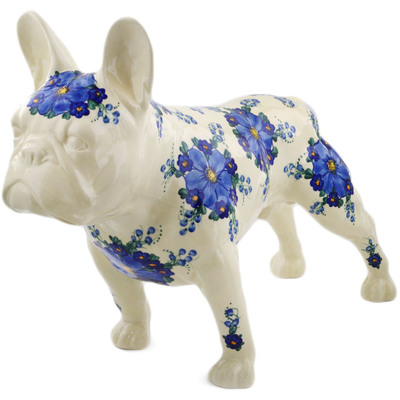 Polish Pottery French Bulldog Statue 24&quot; Himalayan Blue Poppy UNIKAT