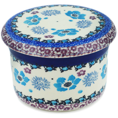 Polish Pottery French Butter Dish Blooming Blues