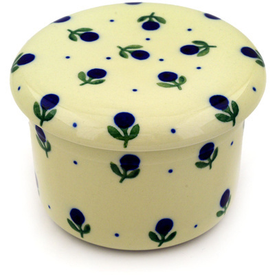 Polish Pottery French Butter Dish Blue Buds