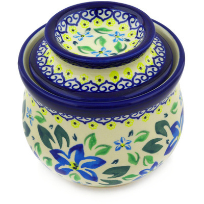 Polish Pottery French Butter Dish Blue Clematis