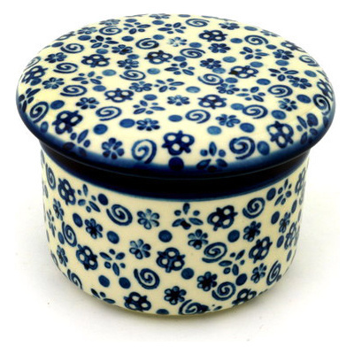 Polish Pottery French Butter Dish Blue Confetti