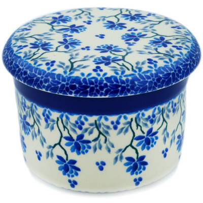 Polish Pottery French Butter Dish Blue Grapevine