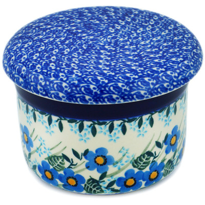 Polish Pottery French Butter Dish Blue Joy