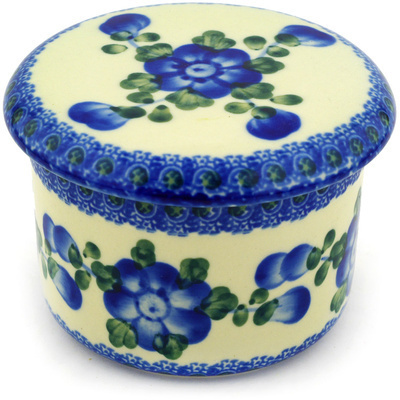Polish Pottery French Butter Dish Blue Poppies