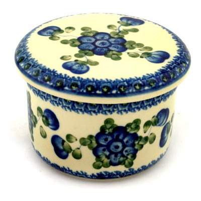 Polish Pottery French Butter Dish Blue Poppies