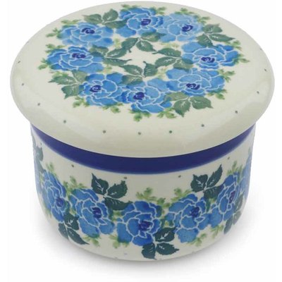 Polish Pottery French Butter Dish Blue Rose