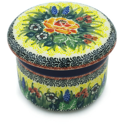 Polish Pottery French Butter Dish Copper Rose Meadow UNIKAT