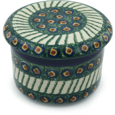Polish Pottery French Butter Dish Emerald Peacock