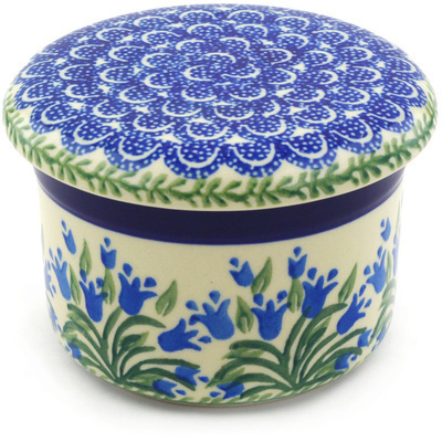 Polish Pottery French Butter Dish Feathery Bluebells