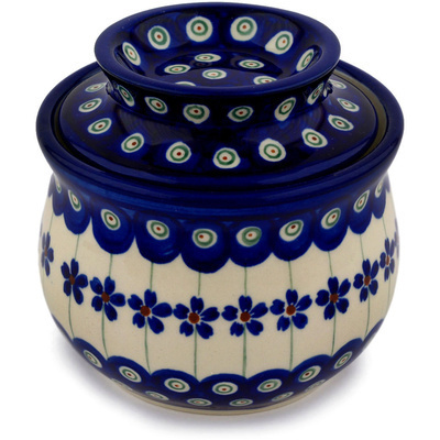 Polish Pottery French Butter Dish Flowering Peacock