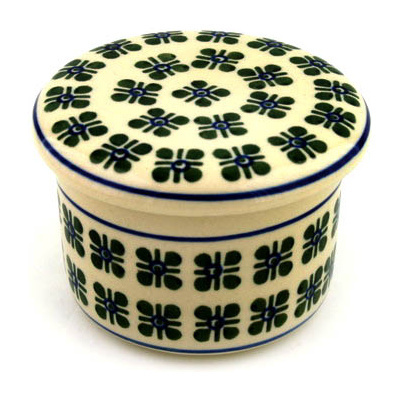 Polish Pottery French Butter Dish Four Square Dots