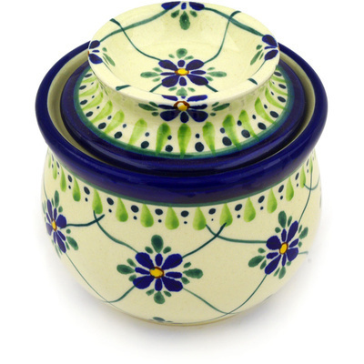 Polish Pottery French Butter Dish Gingham Trellis