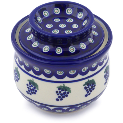 Polish Pottery French Butter Dish Grape Peacock