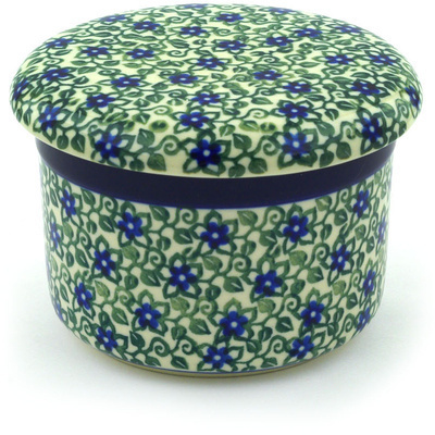 Polish Pottery French Butter Dish Lobelia Vines